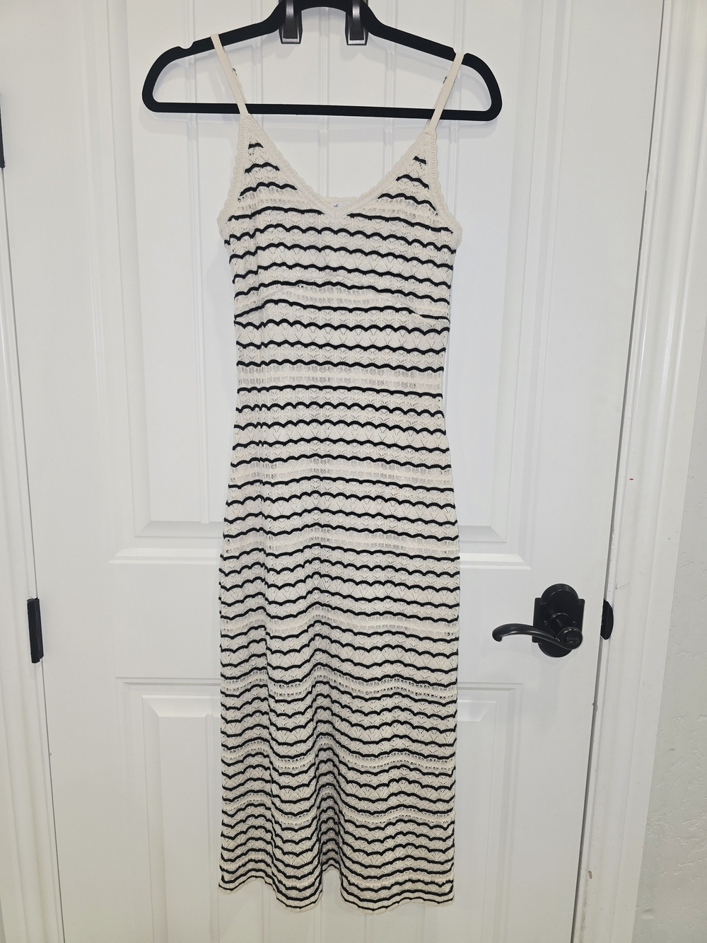 Hollister Cream and Black Striped Crochet Midi Dress